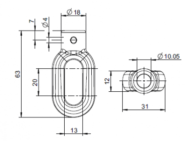 Preview: Zinköse oval 10mm zu Sonnenstorengetriebe