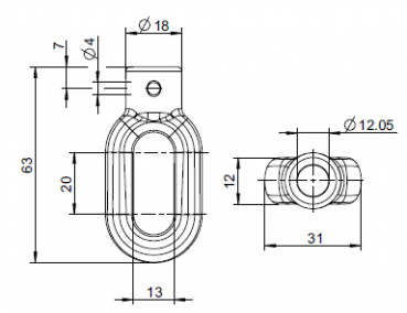 Zinköse oval 12mm zu Sonnenstorengetriebe