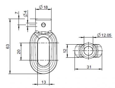 Preview: Zinköse oval 12mm zu Sonnenstorengetriebe