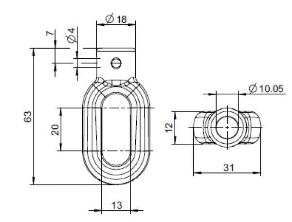 Zinköse oval 10mm zu Sonnenstorengetriebe